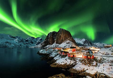 Lofoten Islands In Norway With Aurora Sky Landscape Photography