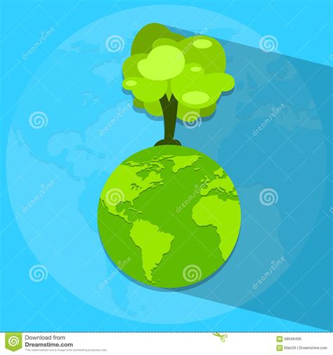 Earth Day Green Globe With Growing Tree Stock Vector Illustration Of