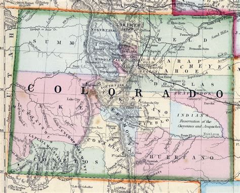 Large Detailed Old Map Of Colorado State 1870 Colorado State Usa