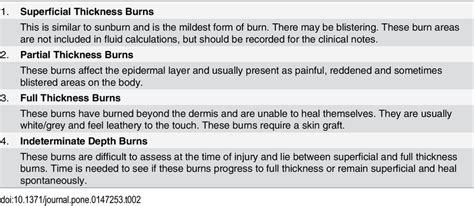 Depth Categories For Burn Injuries And Guidelines For The Categories As