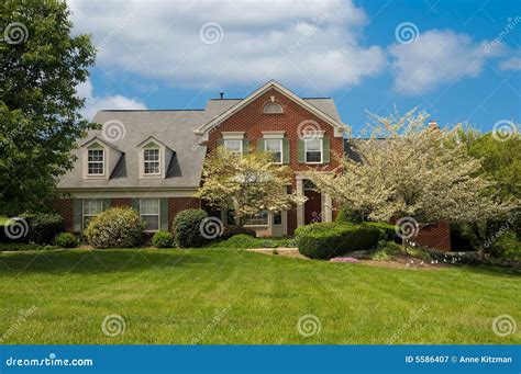 Brick Suburban Home Stock Image Image Of Windows Landscape 5586407