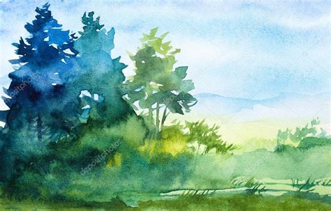 Watercolor forest landscape illustration — Stock Photo © brontazavra #116771788