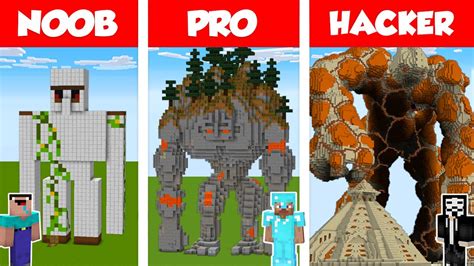 Minecraft Noob Vs Pro Vs Hacker Golem Statue House Build Challenge In