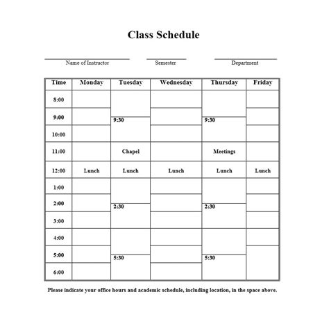 Class Schedule Grid Template Hq Template Documents