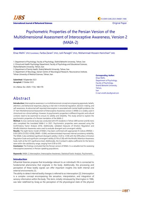 Pdf Psychometric Properties Of The Persian Version Of The Multidimensional Assessment Of