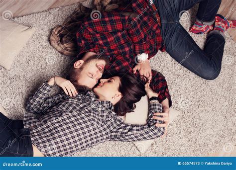 Beautiful Tender Couple In Casual Clothes Relaxing At Home Stock Image Image Of Female