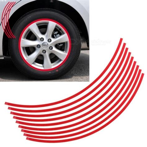 Qook 6mm Red Car Wheel Rim Reflective Tape Stripe Sticker 1 Set Car