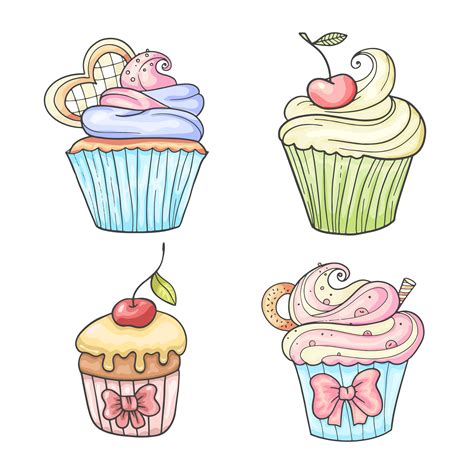 Set Of Colorful Hand Drawn Style Cupcakes 1200649 Vector Art At Vecteezy