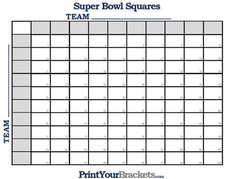 Printable Super Bowl Squares 50 Grid Office Pool All
