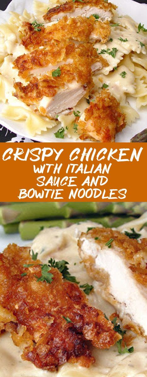 Crispy Chicken With Creamy Italian Sauce And Bowtie Pasta