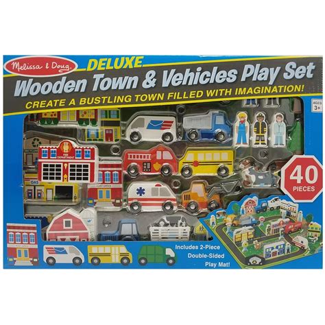 Melissa And Doug Deluxe Wooden Town And Vehicles Play Set