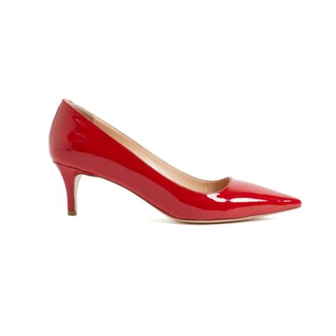 Polished Red Patent Leather Kitten Heels With A Low Thin Heel And An