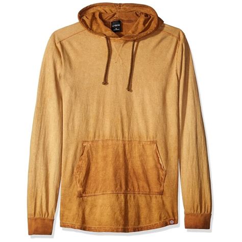 Mens Oil Washed Long Sleeve Scallop Longline Hoodie T Shirt Caramel