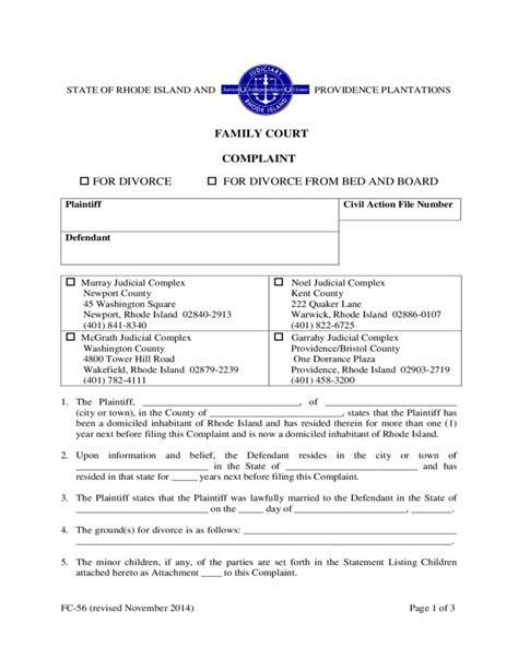 Maybe you would like to learn more about one of these? Complaint for Divorce - Rhode Island Free Download