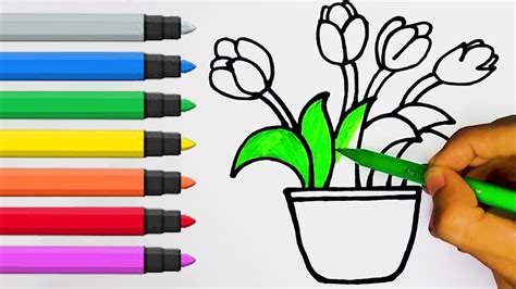 Cara Menggambar Bunga Tulip Cara Menggambar Dan Mewarnai Youtube