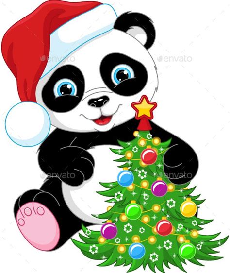 Cute Panda With Christmas Tree Eps 10  High Resolution