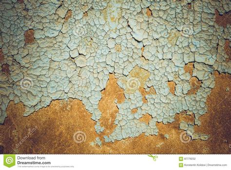 Blue Paint Flaking And Cracking Texture On Rusty Metal