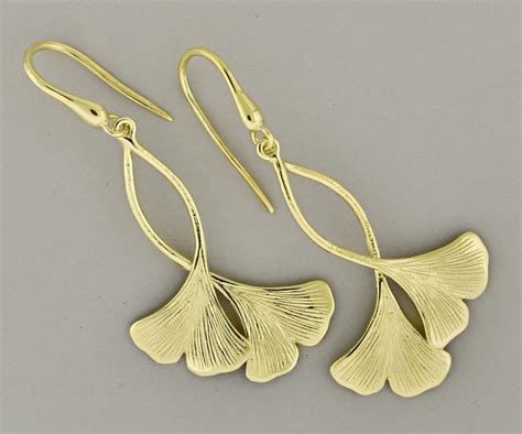 Gold Double Ginkgo Leaf Earrings Solid 14k Ginkgo Dangle Etsy