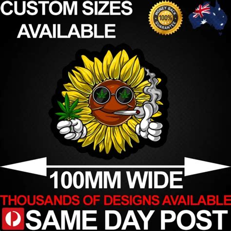 Smoking Sunflower 100mm Wide Vinyl Car Sticker Decal Cheap Funny Weed