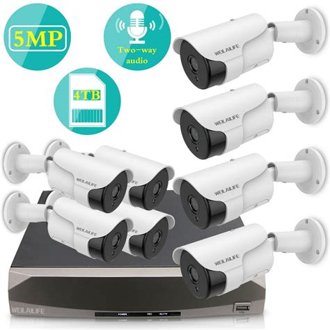 【50mp Two Way Audio】 Poe Security Camera System 8pcs 5mp Wired Backstreet Poe Ip Cameras 8