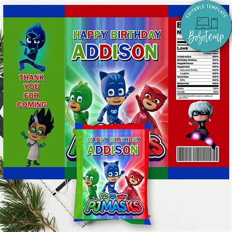 People interested in pj mask sleeping bag also searched for. Pj Mask Birthday Chip Bag Digital File Printable DIY ...