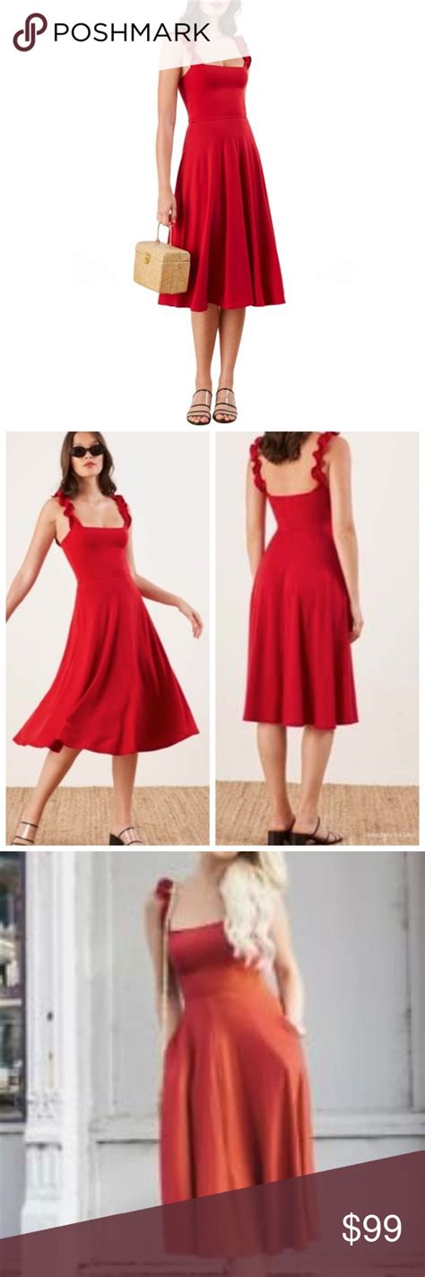 NEW Reformation Eda Ruffle Strap Dress Cherry Red NWT ...