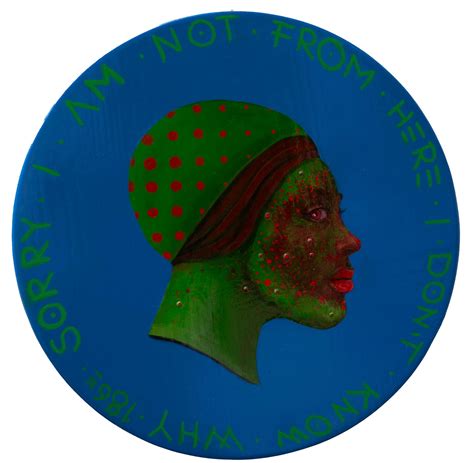 Natasha Lelenco Profile Female Portrait On A Wooden Blue Coin Red