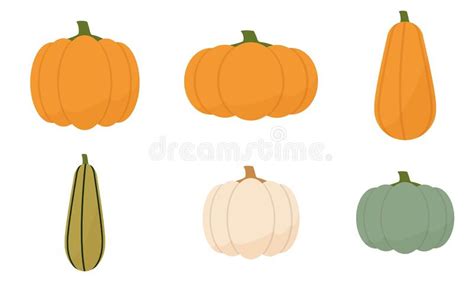 A Set Of Pumpkins Of Different Shapes And Different Colors Stock