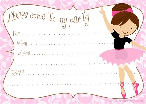 Free Printable Ballerina Party Invitations
