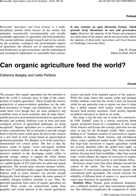 Can Organic Agriculture Feed The World Renewable Agriculture And