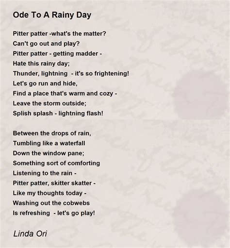 Ode To A Rainy Day by Linda Ori - Ode To A Rainy Day Poem