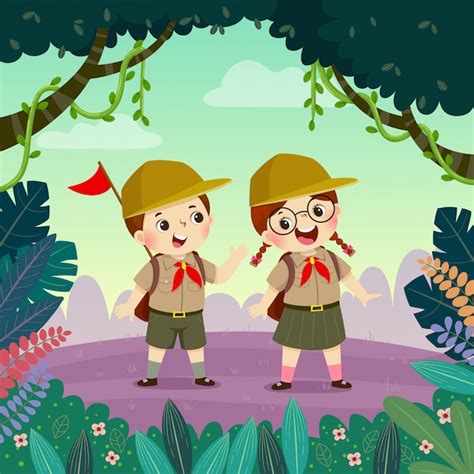 Premium Vector Cute Scout Boy And Scout Girl Hiking In The Forest