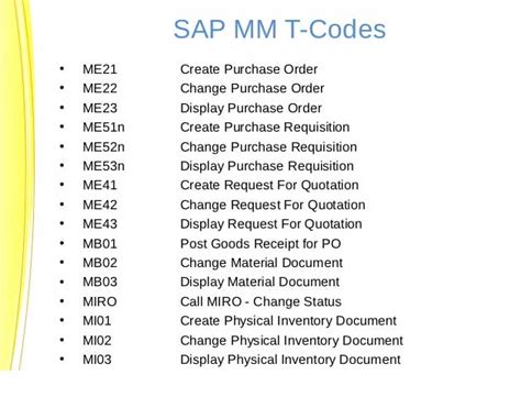 list of important sap transaction codes