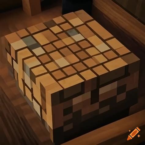 Wooden Coffee Table With A Minecraft Inspired Design On Craiyon