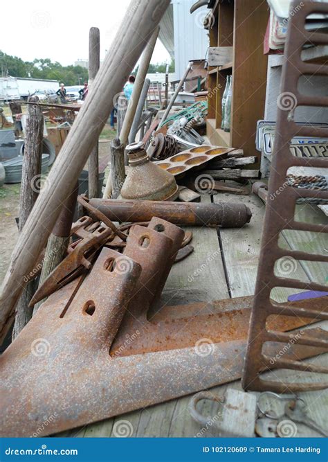 Antique Farm Machinery Pieces And Other Metal Parts Editorial Stock