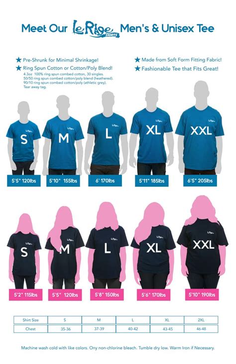 Mens And Unisex Size Chart Lerage Shirts