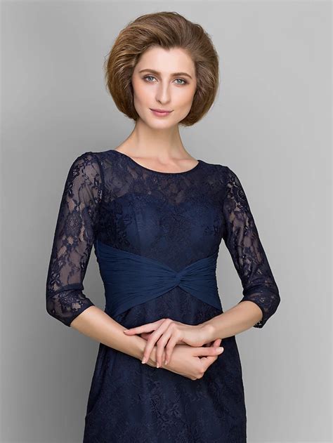 Sheath Column Mother Of The Bride Dress Scoop Neck Knee Length Lace 34 Length Sleeve No With