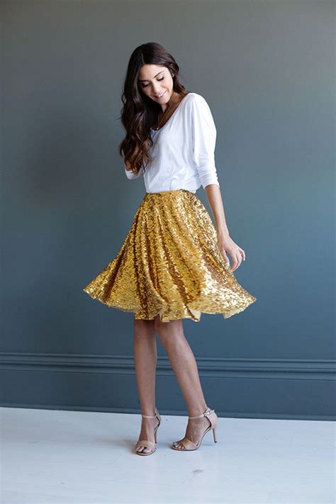 Women Sequin Skirt Gold Sequin Skirt Circle Skirt Outfits Full