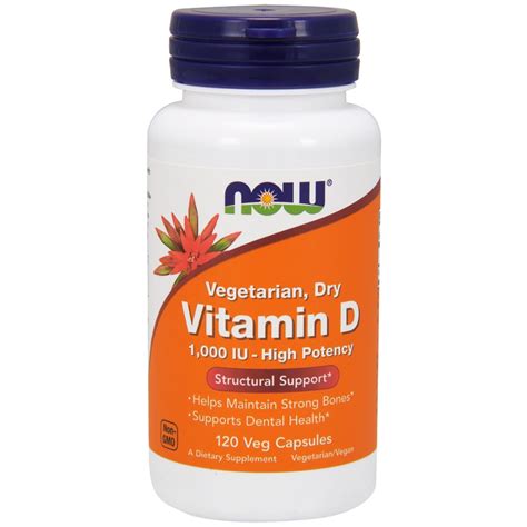 This vitamin d supplement is a good choice for anyone that requires improved bone health and immune function. Now Foods, Vitamin D, High Potency, 1,000 IU, 120 Veg ...