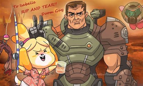 Doom Guy And Isabelle Having A Great Time Is That A Cacodemon No