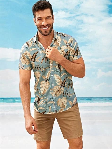 Men Beach Shirt Men Hawaiian Shirt Men Tropical Print Etsy Tropical