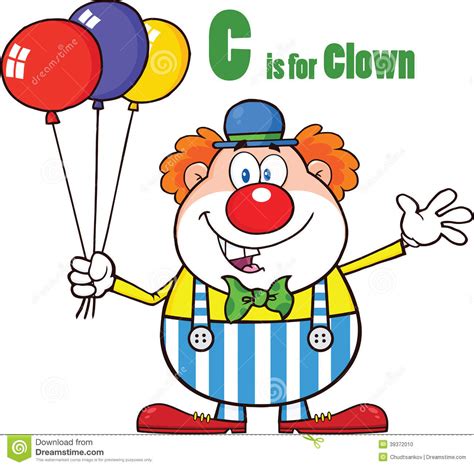 Funny Clown Cartoon Character With Balloons And Letter C
