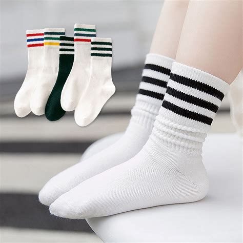 5pairslot Kids Socks Cotton Stripes White Sports Socks Toddler Running