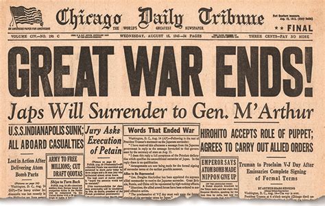 1945 Front Page Chicago Daily Tribune Reporting The End Of World War Two And Vj Day Historynet