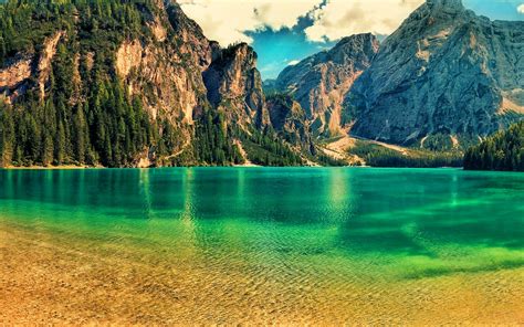 El Lago De Braies Hdr Verano Bosque Montaña Lago Montañas Lago