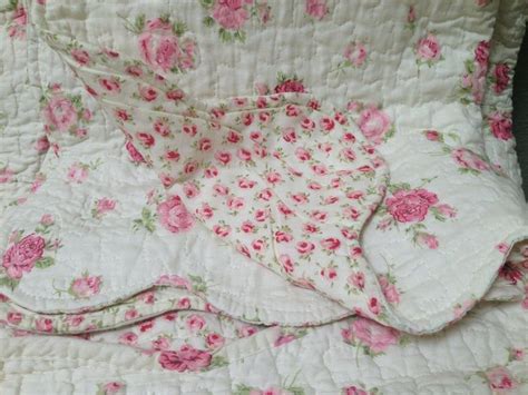 Shabby Cottage Chic ROMANTIC PINK ROSES CREAM KING QUILT SET W SHAMS PC King Quilt Sets