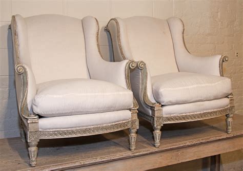1900 Antique French Wing Back Chairs A Pair