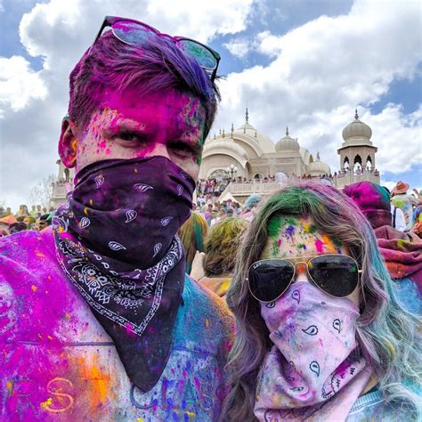 Covered In Colored Powder At The Holi Festival Of Colors In Spanish