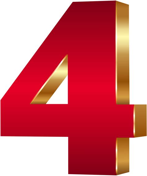 3d Number Four Red Gold Png Clip Art Image Gallery