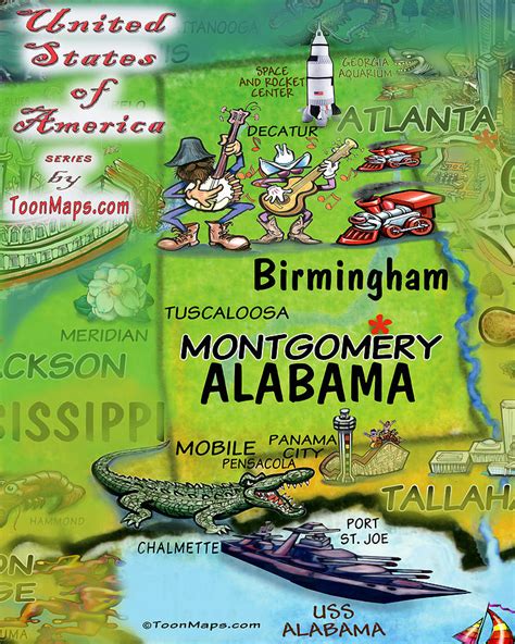 Alabama Fun Map Digital Art By Kevin Middleton Pixels